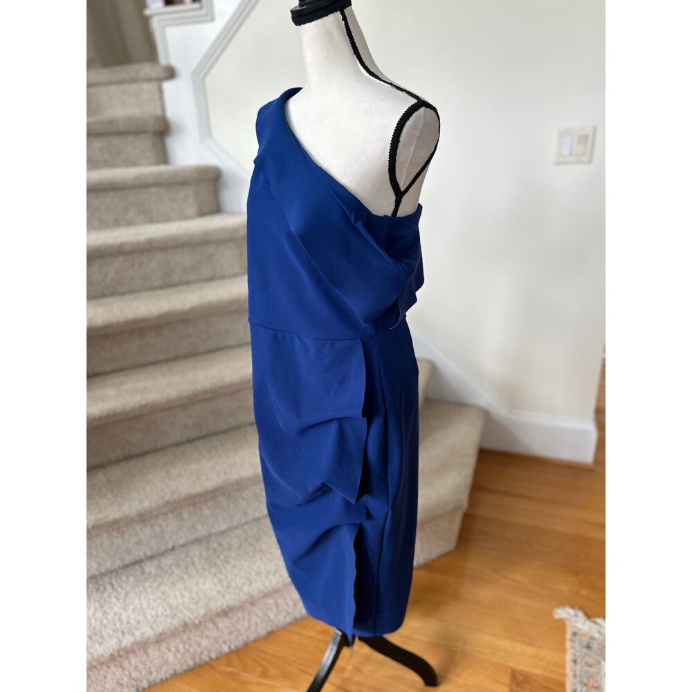 Chiara Boni Arabela Deep Navy Blue Off the Shoulder Sheath Cocktail Dress - Picture 6 of 10